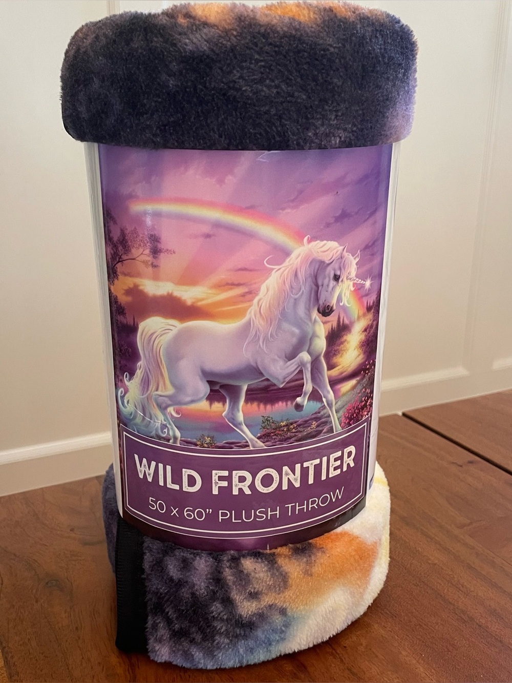 Wild Frontier Wilderness Unicorn Plush Throw Blanket 50x60 Soft Fantasy Rainbow